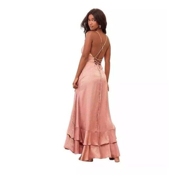 Lulu's In Love‎ Forever Lace Up High Low Maxi Dress in Blush Pink - Size M - Picture 5 of 16